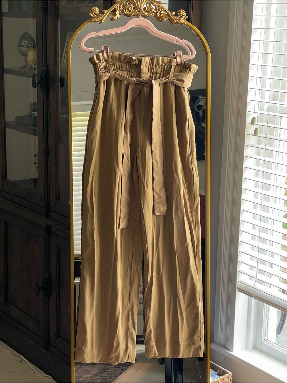 Point Sur Tan High-Waist Paperbag Wide-Leg Pants